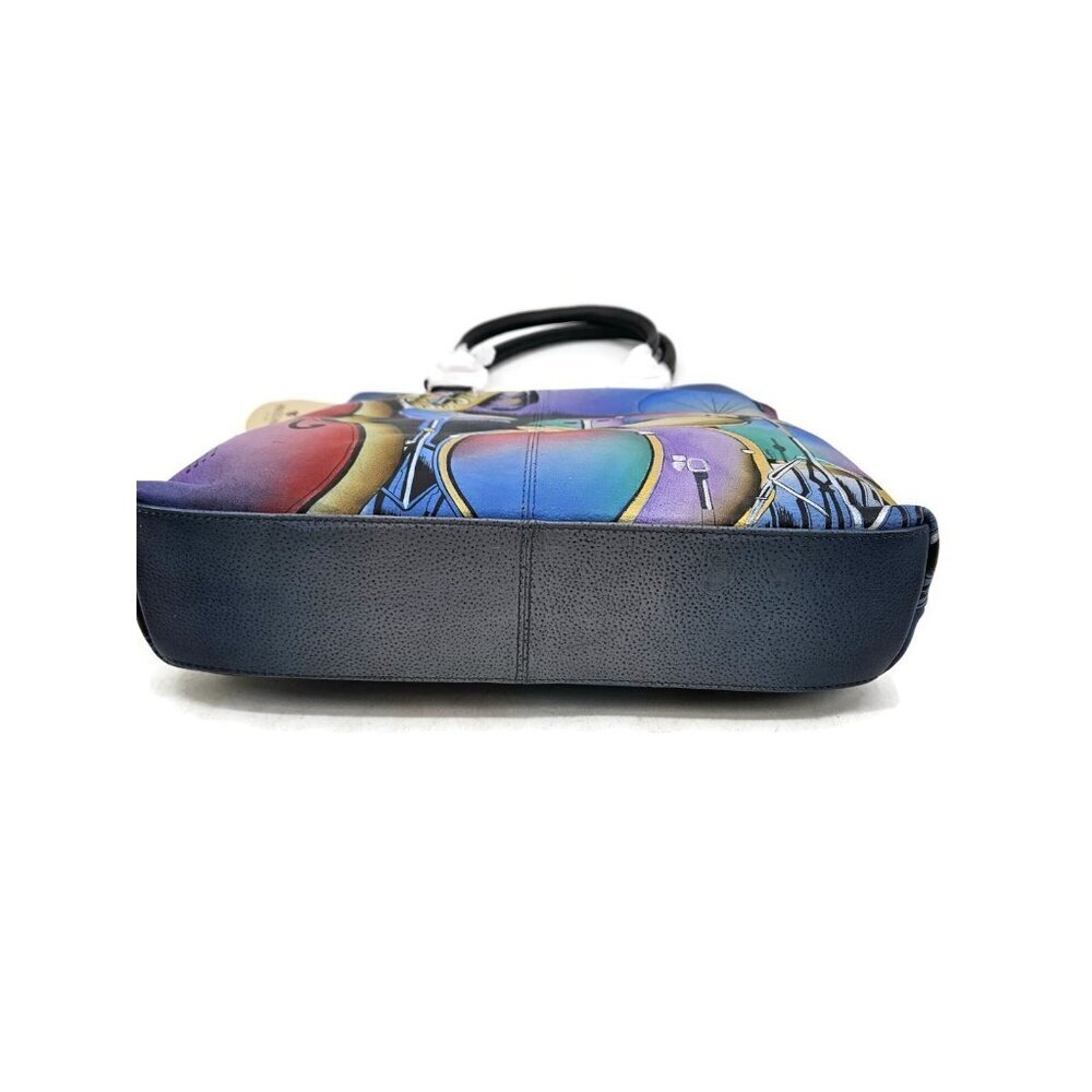New Anuschka Jazz Trio Large Leather Shopper Tote Handpainted Purse Shoulder Bag - Picture 2 of 6